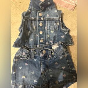 Kids Denim Heart Print Vest and Jeans Set